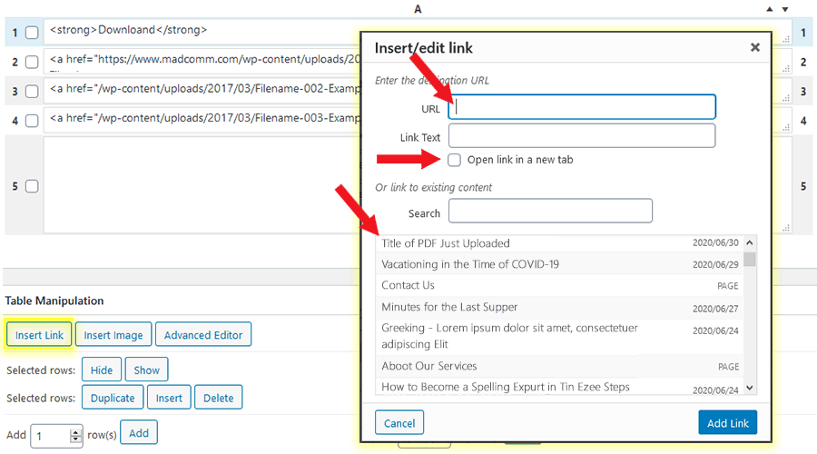 Tablepress - Select File